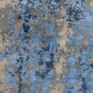 Abstract Blue Wool and Silk Rug India (300×248)cm, blue abstract wool silk rug, close-up detail 2