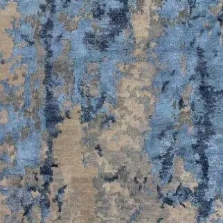 Abstract Blue Wool and Silk Rug India (300×248)cm, blue abstract wool silk rug, close-up detail 3