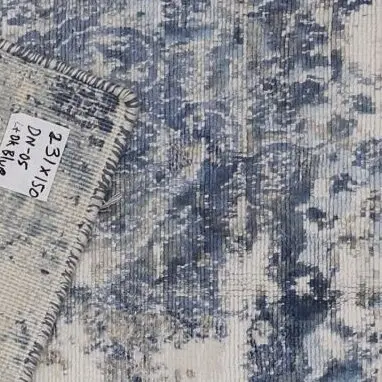 HandLoom Silk Rug Indian (231×150)cm, blue bamboo silk rug, close-up detail 2