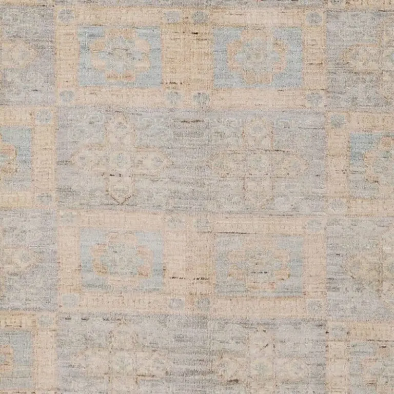 Choobi Oriental Lichen Coloured Rug Double Hand Knotted Afghan NZ Wool Veg Dye (267×180)cm, blue chobi afghan rug, close-up detail 3