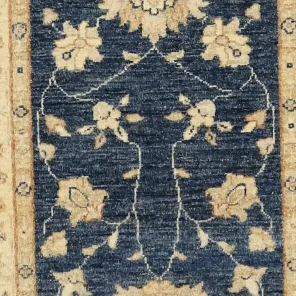 special Blue Choobi Double hand knotted Rug Gazney Wool Veg Dye Afghan (342 x 86)cm, blue chobi ghazni wool rug, close-up detail 3