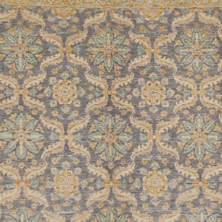 Choobi Ziegler Area Rug Diamond design NZ Wool Afghan (263 x 186), blue diamond ziegler rug, close-up detail 1
