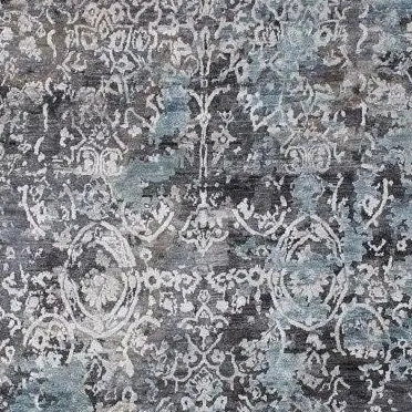 Transitional Hand Knotted Rug Wool & Bamboo Silk German Dye Indian(300×240)cm, blue grey transitional rug, close-up detail 2
