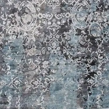 Transitional Hand Knotted Rug Wool & Bamboo Silk German Dye Indian(300×240)cm, blue grey transitional rug, close-up detail 3