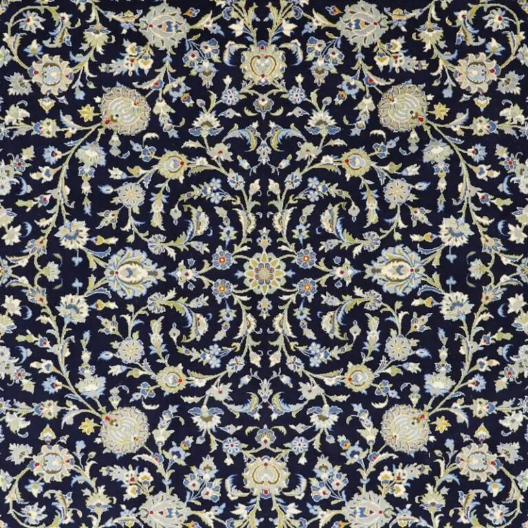 Kashan Persian Traditional 308×197, blue kashan persian rug, close-up detail 2