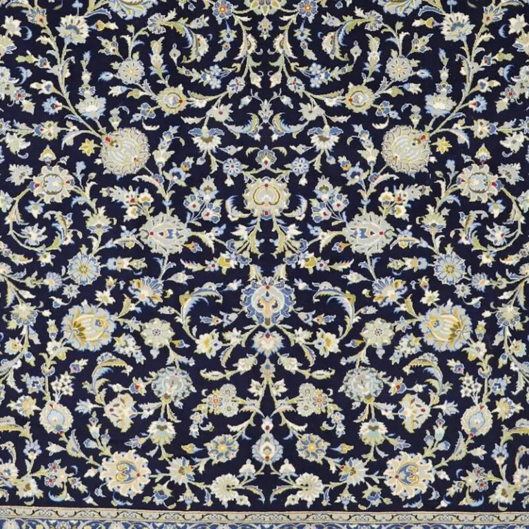 Kashan Persian Traditional 308×197, blue kashan persian rug, close-up detail 3