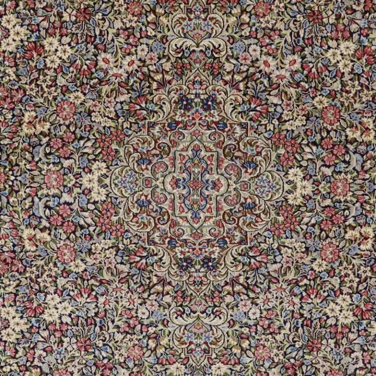 Kerman Persian Rug Traditional Wed Dye (370×287)cm, blue kerman persian rug, close-up detail 2