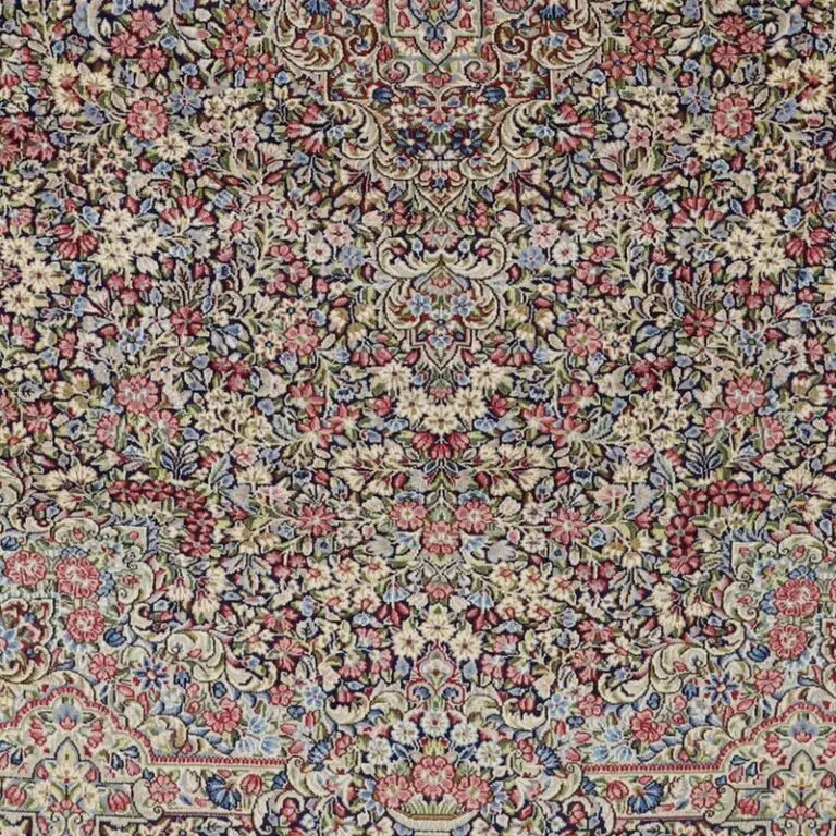 Kerman Persian Rug Traditional Wed Dye (370×287)cm, blue kerman persian rug, close-up detail 3