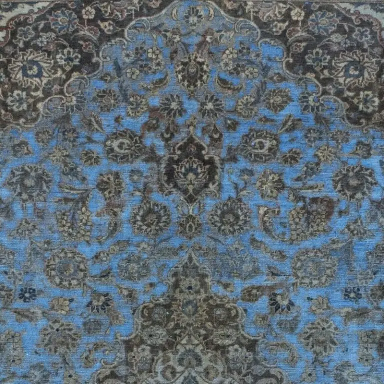 Persian RUG Overdye Hand Knotted (347×243), blue overdyed persian rug, close-up detail 1