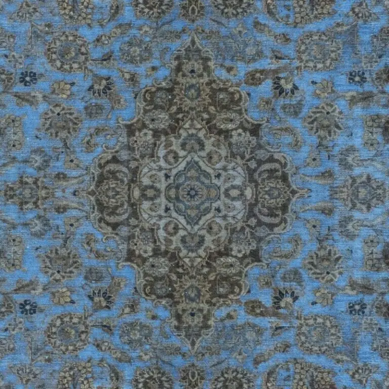 Persian RUG Overdye Hand Knotted (347×243), blue overdyed persian rug, close-up detail 2