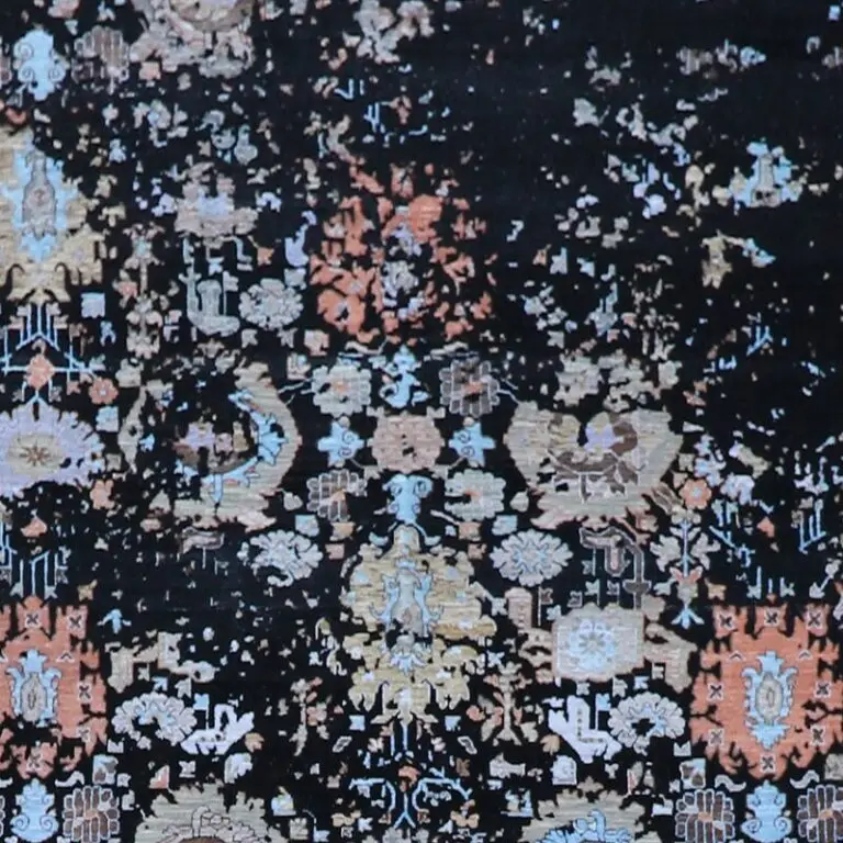 Timeless Elegance Rug wool and silk, blue transitional wool rug, close-up detail 1