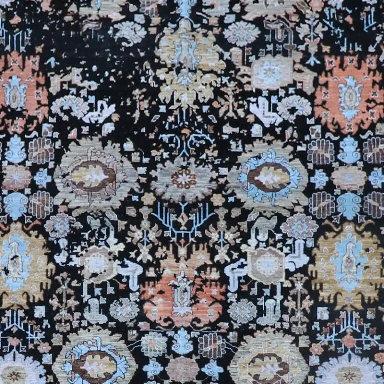 Timeless Elegance Rug wool and silk, blue transitional wool rug, close-up detail 2