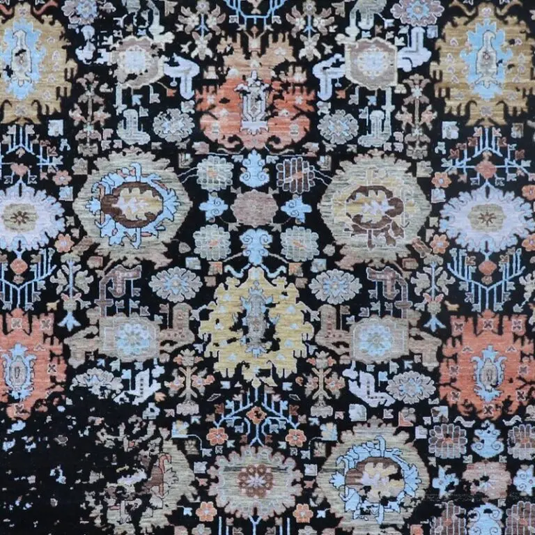 Timeless Elegance Rug wool and silk, blue transitional wool rug, close-up detail 3
