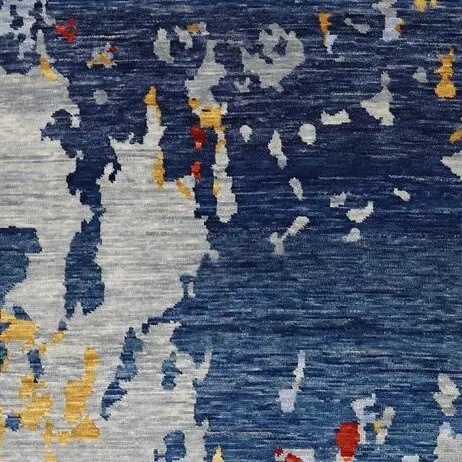 Dramatic Abstract Wool Rug Hand Knotted Veg Dye India (368×272)cm, bold abstract wool rug, close-up detail 1