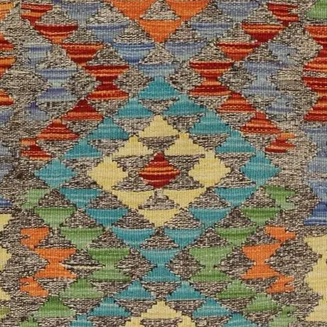 Choobi Killim Runner Bold German Dye Wool Afghan 380×89, bold motif chobi runner, close-up detail 1