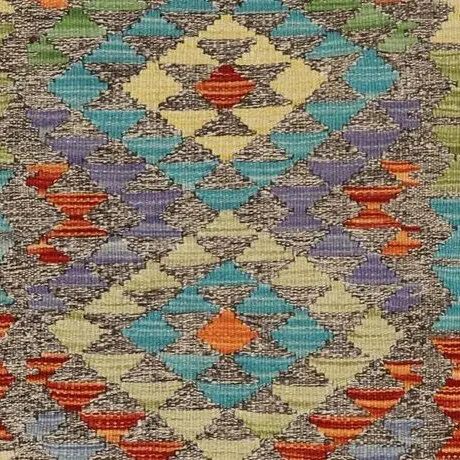Choobi Killim Runner Bold German Dye Wool Afghan 380×89, bold motif chobi runner, close-up detail 2