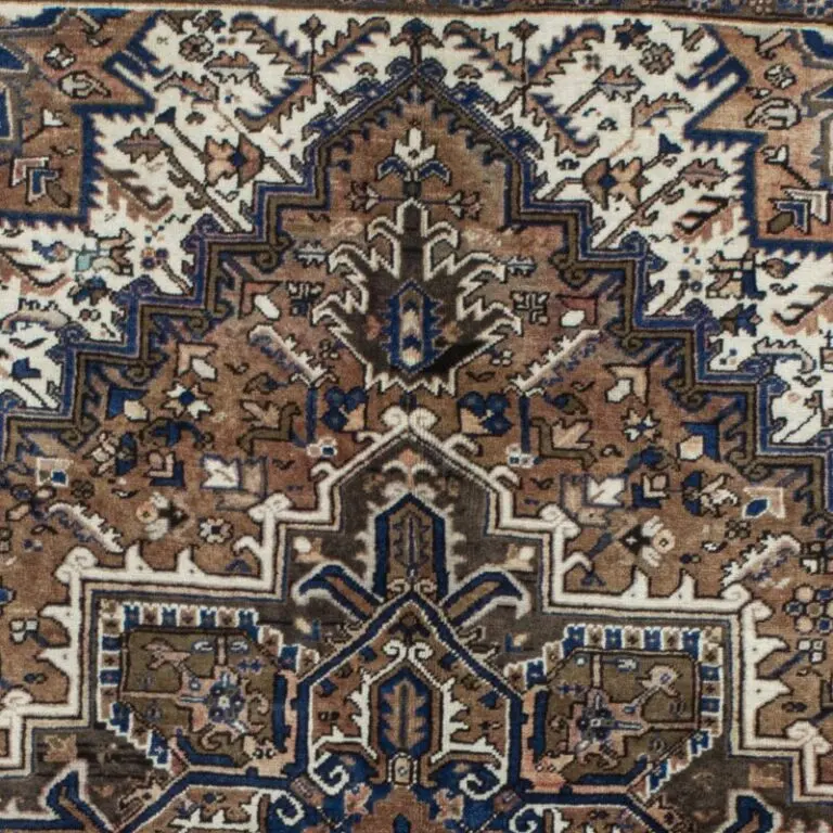 Heriz Tribal Hand Knotted NZ Wool Rug Coffee Colours Veg Dye Iranian (285×219)cm, brown heriz tribal rug, close-up detail 1