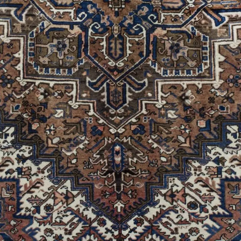 Heriz Tribal Hand Knotted NZ Wool Rug Coffee Colours Veg Dye Iranian (285×219)cm, brown heriz tribal rug, close-up detail 3
