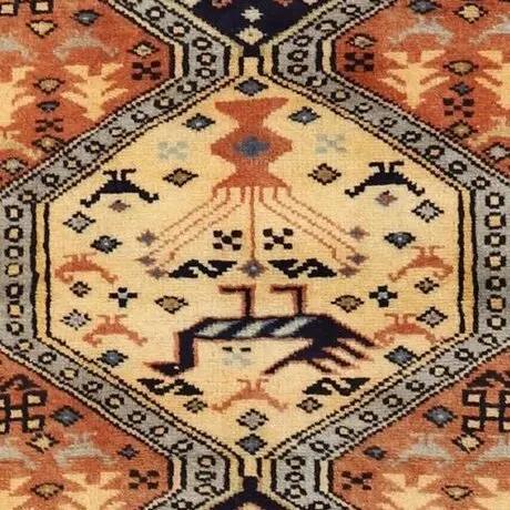 Ardebil Vintage Persian wool Runner (281×73)cm, brown vintage ardebil runner, close-up detail 1