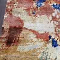 Abstract Feature Hand Knotted Indian Wool & bamoo Silk Veg Dye (205×148)cm, colourful abstract rug, close-up detail 1