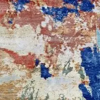 Abstract Feature Hand Knotted Indian Wool & bamoo Silk Veg Dye (205×148)cm, colourful abstract rug, close-up detail 2