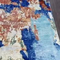 Abstract Feature Hand Knotted Indian Wool & bamoo Silk Veg Dye (205×148)cm, colourful abstract rug, close-up detail 3