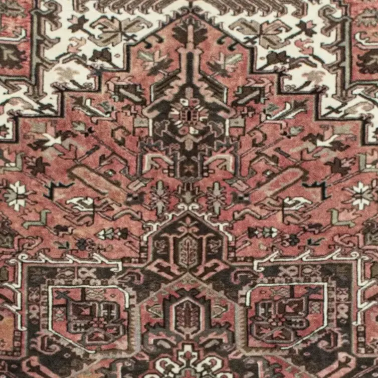Coral Heriz Double hand Knotted Rug NZ Wool Veg Dye Iran (296 x 212)cm, coral heriz persian rug, close-up detail 1