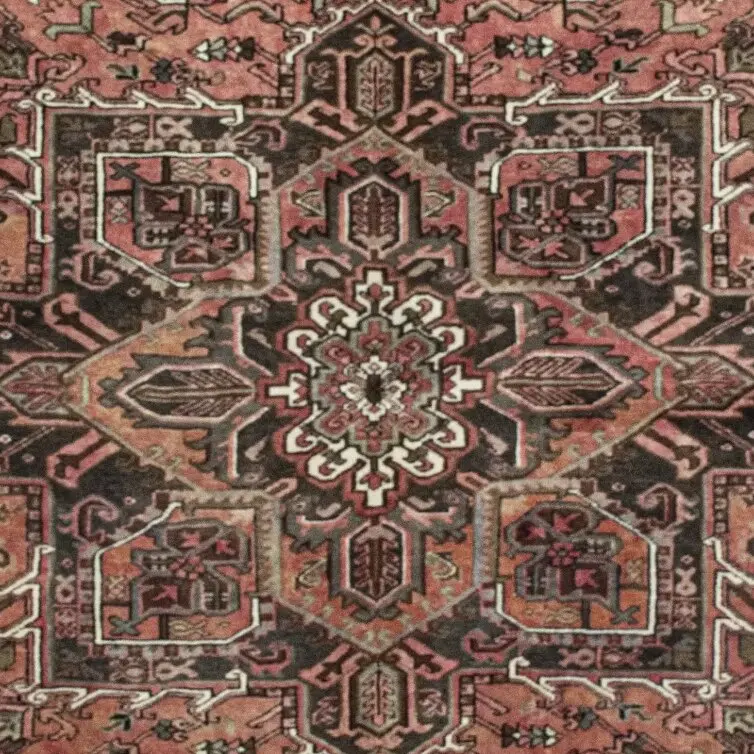 Coral Heriz Double hand Knotted Rug NZ Wool Veg Dye Iran (296 x 212)cm, coral heriz persian rug, close-up detail 2