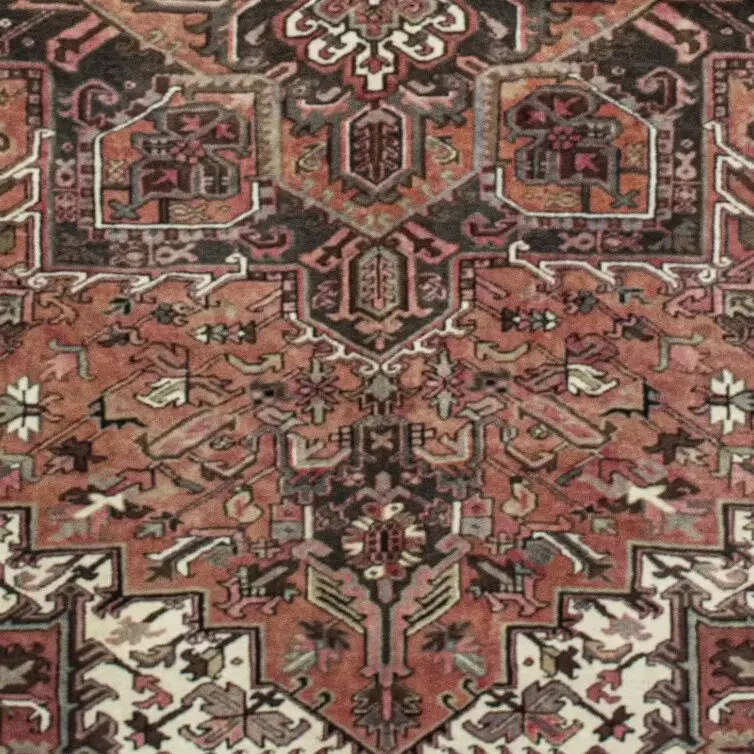 Coral Heriz Double hand Knotted Rug NZ Wool Veg Dye Iran (296 x 212)cm, coral heriz persian rug, close-up detail 3
