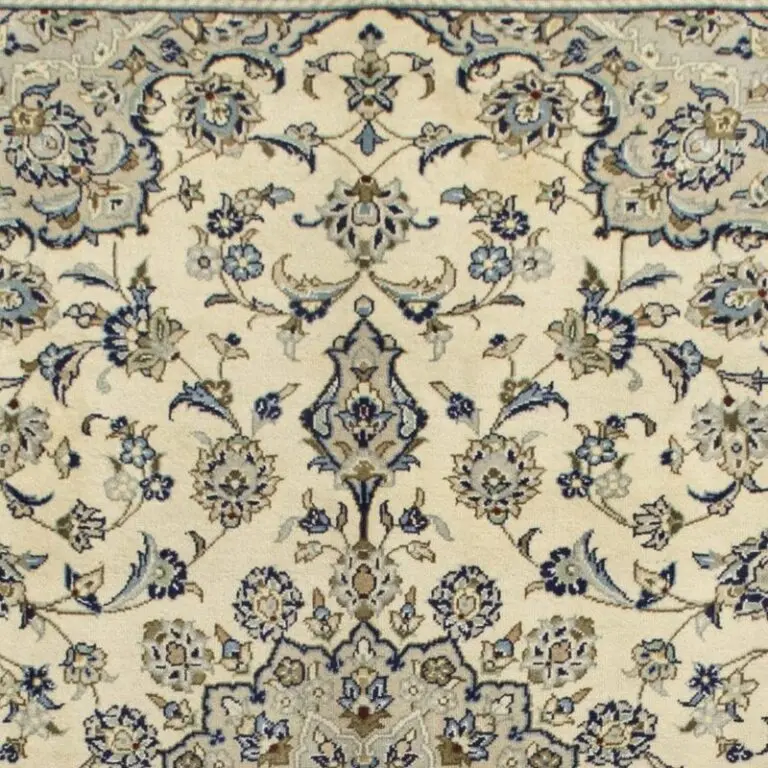Kashan Persian Rug Cream, Bone 293×197, cream bone kashan rug, close-up detail 1