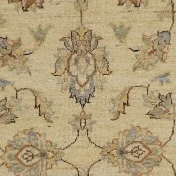 Cream Choobi Double Hand Knotted Runner Gazney Wool Veg Dye Afghan (298 x 76)cm, cream chobi afghan runner, close-up detail 1
