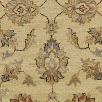 Cream Choobi Double Hand Knotted Runner Gazney Wool Veg Dye Afghan (298 x 76)cm, cream chobi afghan runner, close-up detail 3