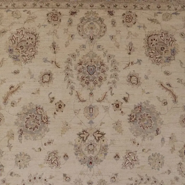 Choobi Ziegler Larg Area Rug Gaznay Wool Afghan (420 x 300)cm, cream chobi ziegler rug, close-up detail 1