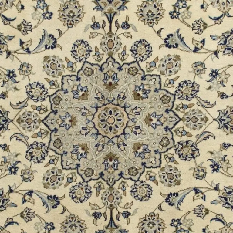 kashan Rug Traditional Hand Knotted Elegance German Dye Iran (301×203)cm, cream kashan persian rug, close-up detail 2