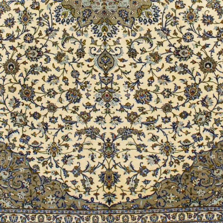 Persian Kashan Hand Knotted Neck lamb Wool Veg Dye Iran (361×260)cm, cream neutral kashan rug, close-up detail 3