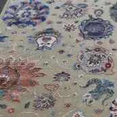 Amazing Flower Hand Knotted Rug NZ Wool&Bamboo Silk India Veg Dye(302×250)cm, cream peacock feather rug, close-up detail 1