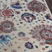 Amazing Flower Hand Knotted Rug NZ Wool&Bamboo Silk India Veg Dye(302×250)cm, cream peacock feather rug, close-up detail 3