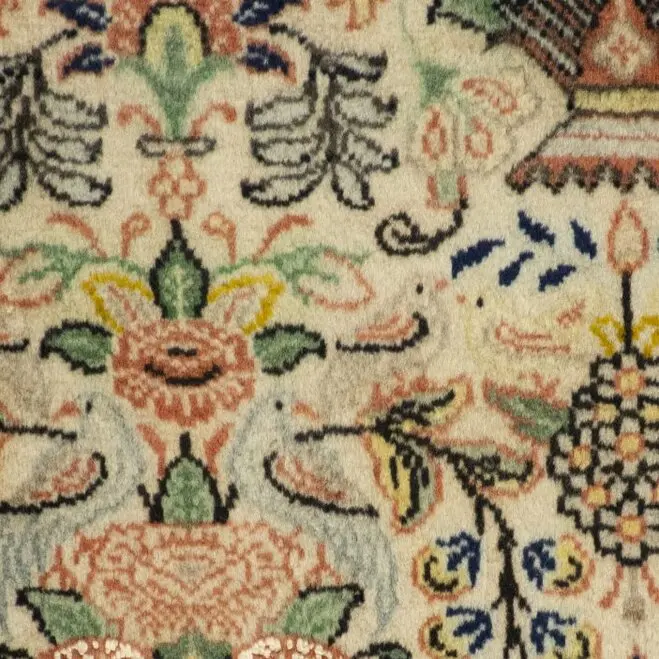 Qum Super fine Vintage Persian Double hand knotted Rug Veg Dye Iran (200×148)cm, cream vintage qum rug, close-up detail 2