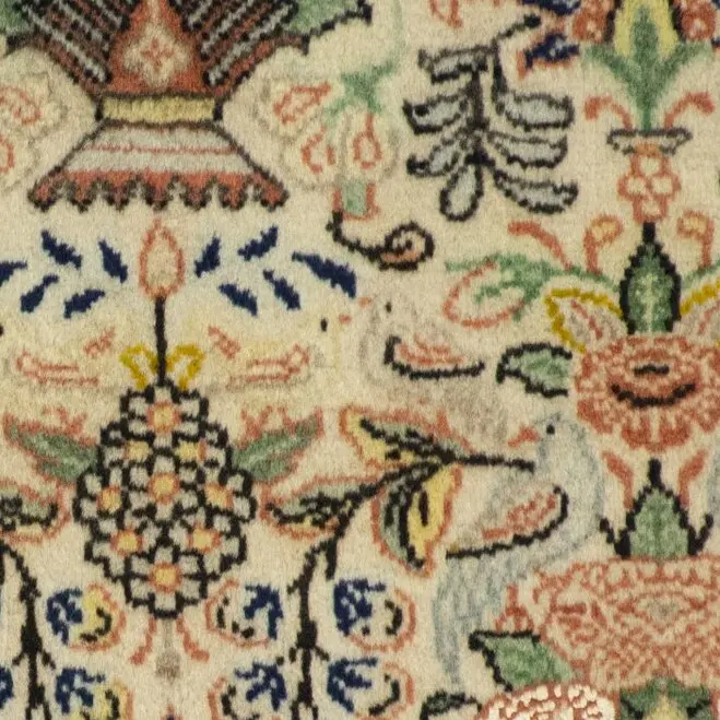 Qum Super fine Vintage Persian Double hand knotted Rug Veg Dye Iran (200×148)cm, cream vintage qum rug, close-up detail 3