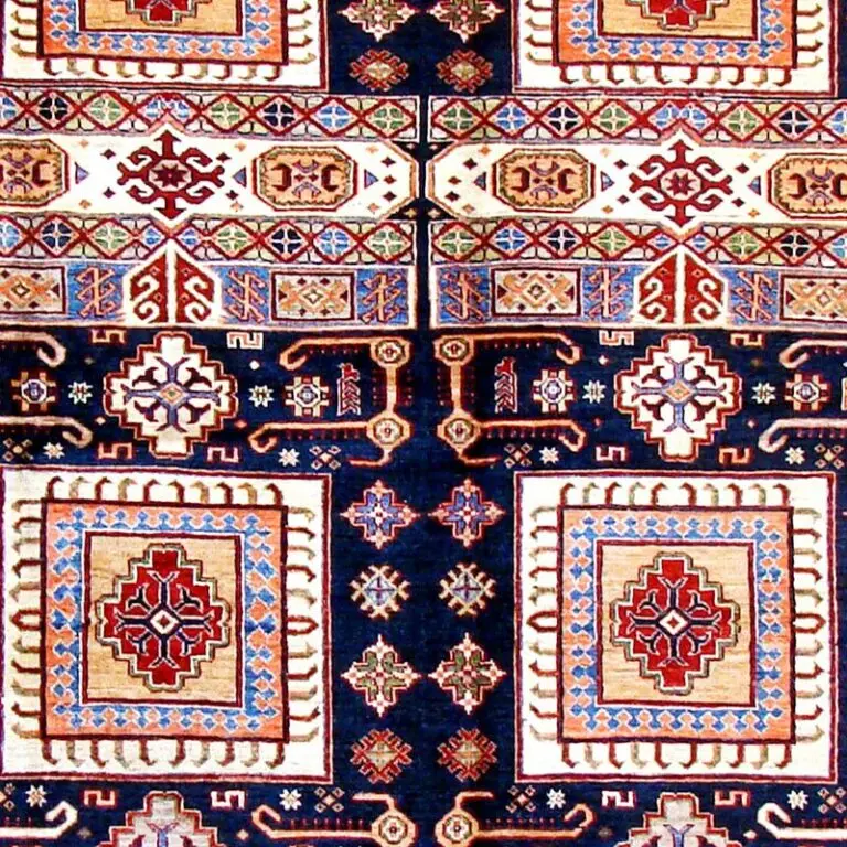 Dark Nevy Blue Super Fine Kazak Rug NZ Wool German Dye Afghan (306 x 248)cm, dark navy blue kazak rug, close-up detail 2