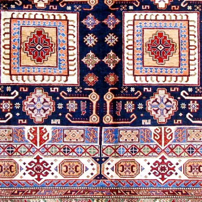 Dark Nevy Blue Super Fine Kazak Rug NZ Wool German Dye Afghan (306 x 248)cm, dark navy blue kazak rug, close-up detail 3