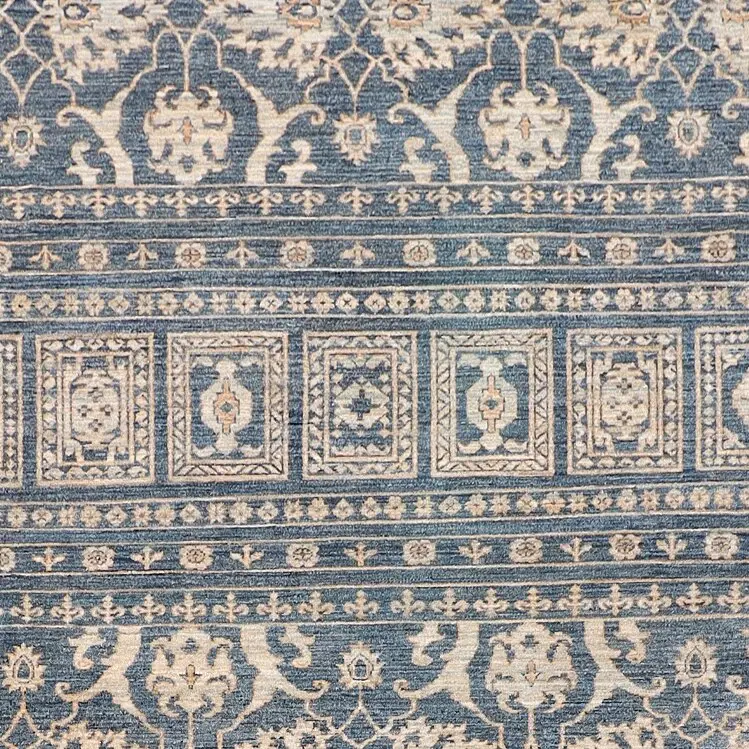 Dove Grey Khorjin Hand Knotted Fine NZ Wool Veg Dye Afghan (353 x 272)cm, dove grey khorjin rug, close-up detail 2