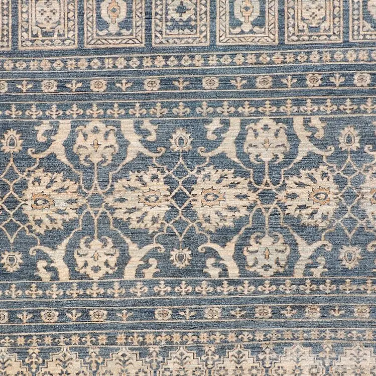 Dove Grey Khorjin Hand Knotted Fine NZ Wool Veg Dye Afghan (353 x 272)cm, dove grey khorjin rug, close-up detail 3
