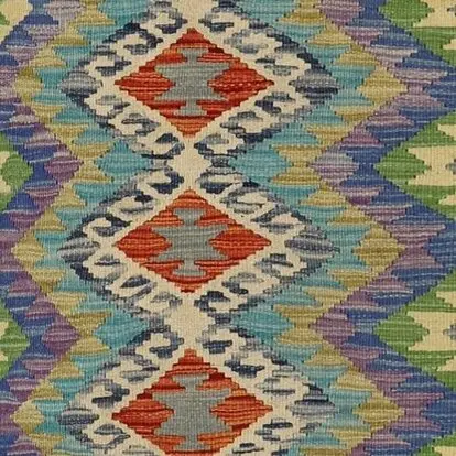 Killim Runner Choobi Flatweave German Dye Wool Afghan (396×88)cm, flatweave chobi hall runner, close-up detail 2