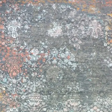 Wool and Silk Floral Field Rug, Hand Knotted Indian Wool & Bamboo Silk (372 x 275)cm, floral field wool silk rug, close-up detail 1