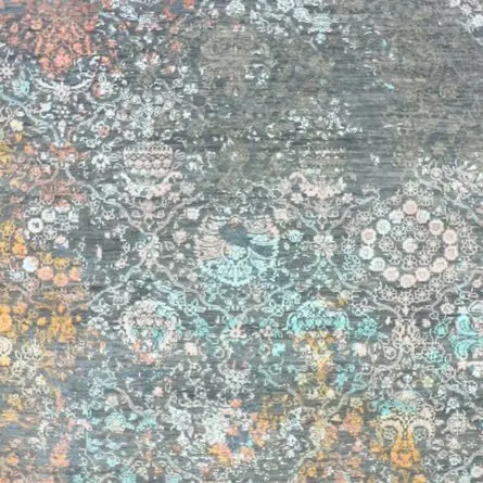 Wool and Silk Floral Field Rug, Hand Knotted Indian Wool & Bamboo Silk (372 x 275)cm, floral field wool silk rug, close-up detail 2