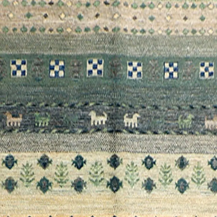 Greeninsh Gabbeh Beautiful Rug hand Knotted NZ Wool German Dye Afghan (234 x 168)cm, green gabbeh afghan rug, close-up detail 1