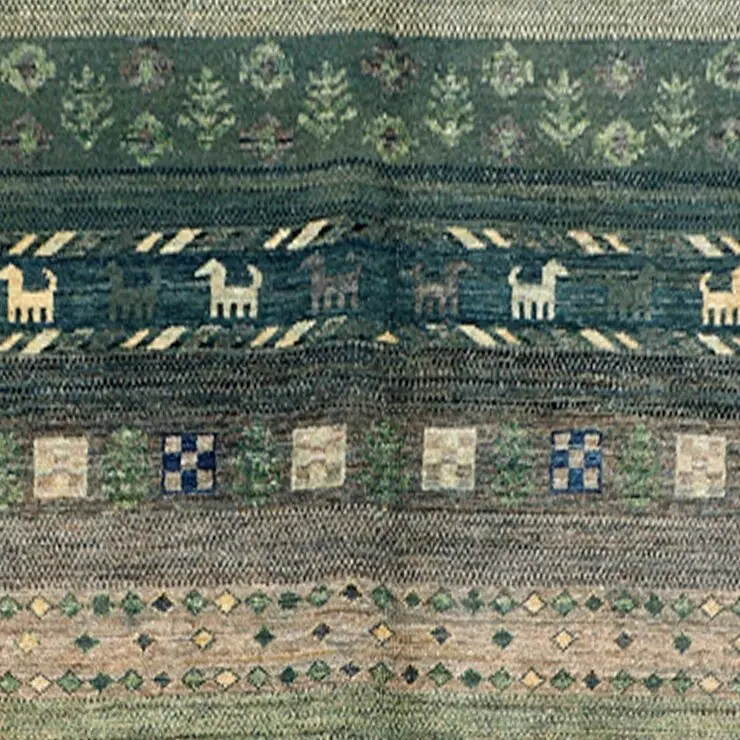 Greeninsh Gabbeh Beautiful Rug hand Knotted NZ Wool German Dye Afghan (234 x 168)cm, green gabbeh afghan rug, close-up detail 3