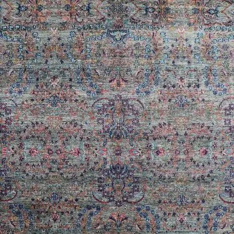 Saree Silk Veg Dye India (Rug 396 x 296)cm, green saree silk rug, close-up detail 2