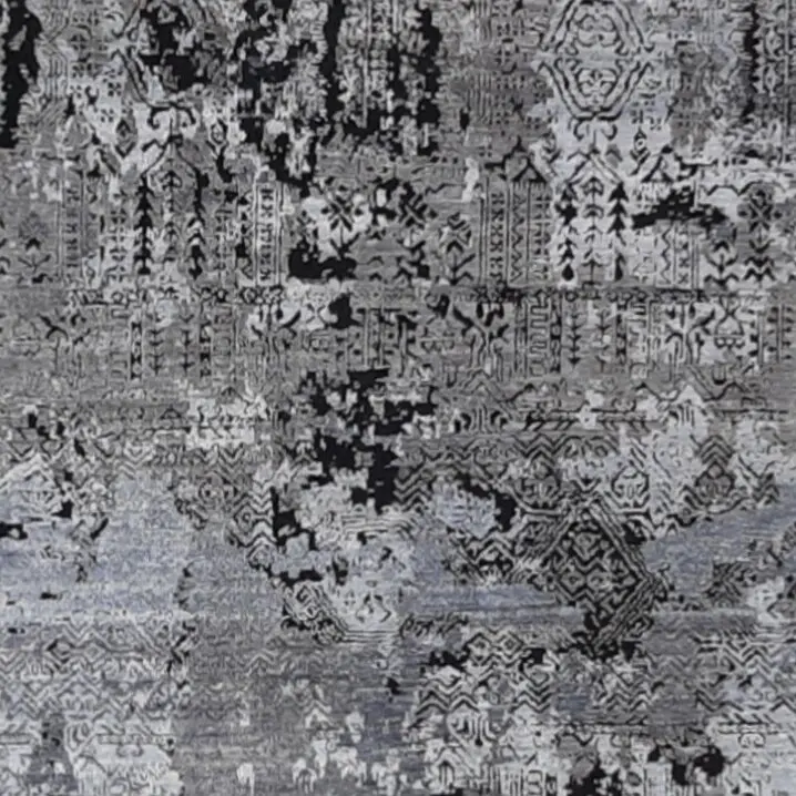 Night Shadow Wool &Bamboo Silk Transitional Rug India (312 x 207)cm, grey black transitional rug, close-up detail 1